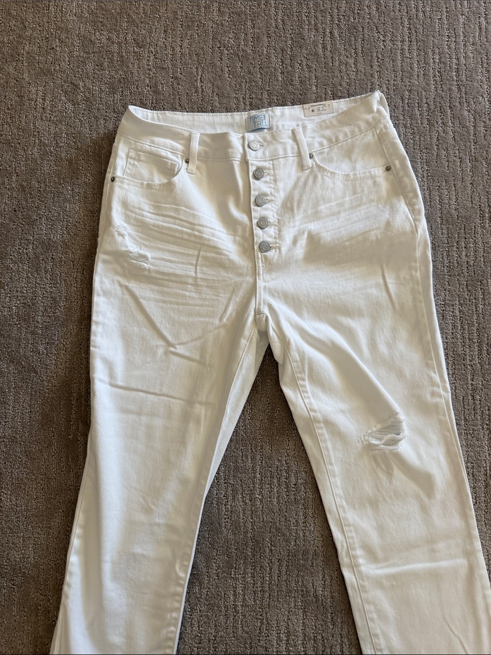 Time and Tru High-Rise White Button-Fly Jeans